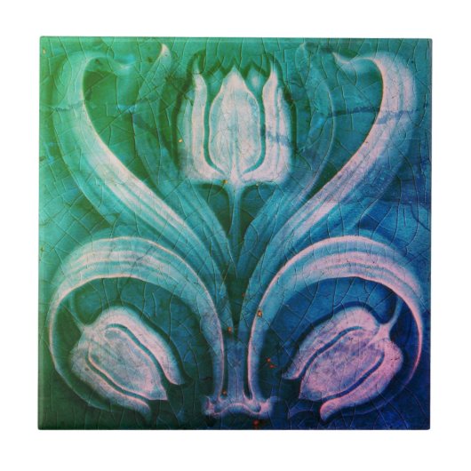 Keramische Tegel  Multi Gekleurde Art Nouveau Tegeltje (Voorkant)