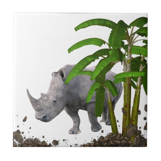 Keramische Tegel Neushoorn Tegeltje (Voorkant)