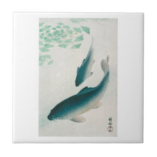  KERAMISCHE TEGEL: OHARA KOSON : CARP/KOI 1926  TEGELTJE