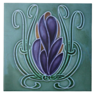 Keramische tegel -- Paarse Art Nouveau bloemendesi Tegeltje