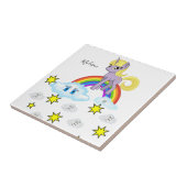 Keramische Tegel Paarse Pony Rainbow Happy Clouds Tegeltje (Zijkant)