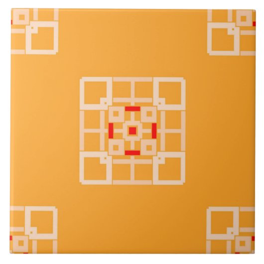 Keramische Tegel - Perzik en Rood op Oranje Patroo Tegeltje (Voorkant)