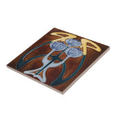 Keramische Tegel Pioenrozen Lichtblauw Tegeltje (Zijkant)