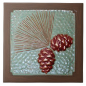 Keramische Tegel Ponderosa Pinecone groen en koper Tegeltje (Voorkant)
