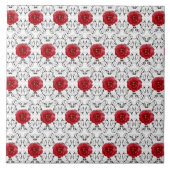 Keramische tegel - Red Rose Black Scrollwork Tegeltje (Voorkant)