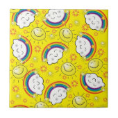 Keramische Tegel regenboog, zon, wolken, geel Tegeltje (Voorkant)