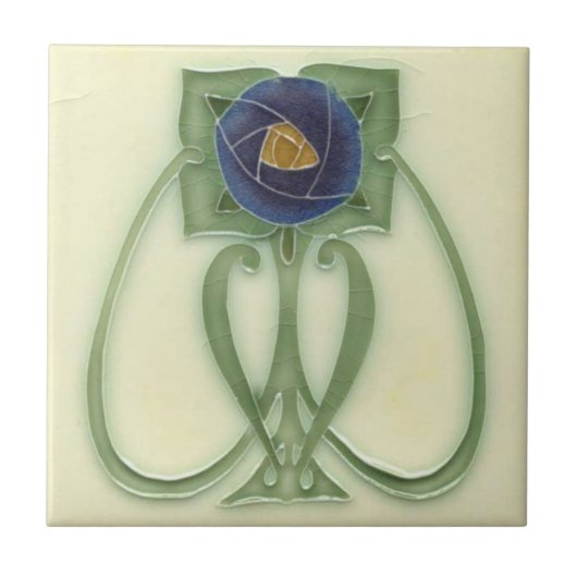 Keramische Tegel - Reproduction Blue Roos  Tegeltje (Voorkant)