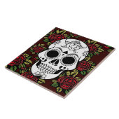 keramische tegel Retro art red roses suikerschedel Tegeltje (Zijkant)