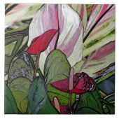 KERAMISCHE TEGEL, "ROOD ANTHURIUM" TEGELTJE (Voorkant)