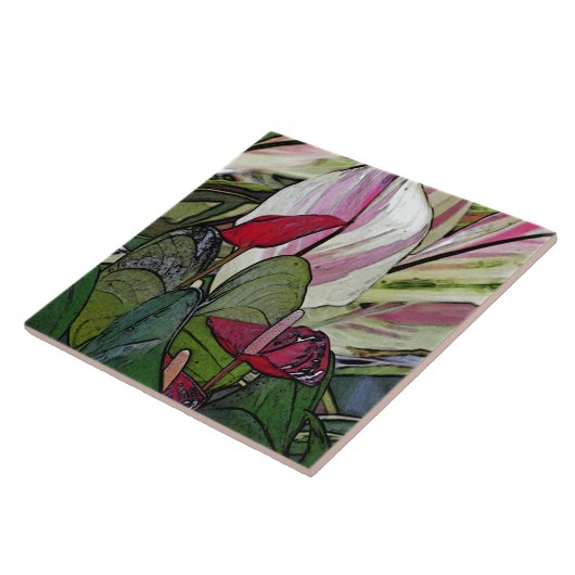 KERAMISCHE TEGEL, "ROOD ANTHURIUM" TEGELTJE (Zijkant)