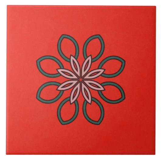 Keramische Tegel - Roze en groene Kaleidoscoop Blo Tegeltje (Voorkant)