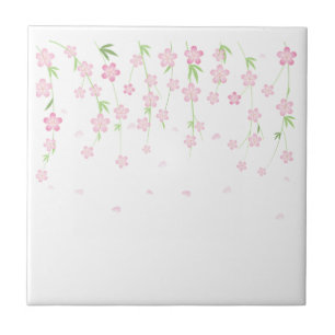 Keramische tegel roze en witte bloemen bloemmotief tegeltje