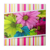 Keramische Tegel Roze Floral Stripe Tegeltje (Voorkant)