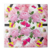 Keramische Tegel Roze Harten Geel Nail Pools Tegeltje (Voorkant)