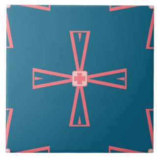 Keramische Tegel - Roze op blauw, vervormd patroon Tegeltje