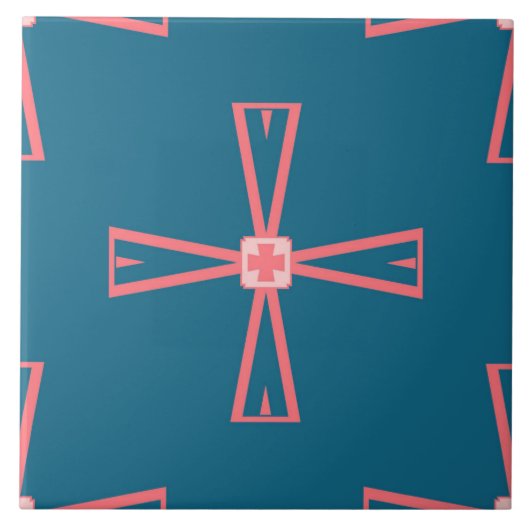 Keramische Tegel - Roze op blauw, vervormd patroon Tegeltje (Voorkant)