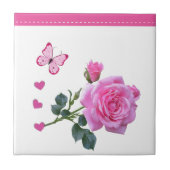 Keramische Tegel Roze Roze Floral Butterfly Hearts Tegeltje (Voorkant)