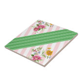 Keramische Tegel Roze Streep Bloemen Tegeltje (Zijkant)