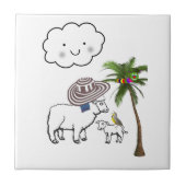 Keramische Tegel, schaap, wolken, palmboom Tegeltje (Voorkant)
