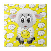 Keramische Tegel, schaap, zon, wolken, geel Tegeltje (Voorkant)