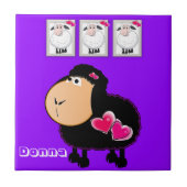 Keramische Tegel Schapen, Roze Harten, Paars Tegeltje (Voorkant)