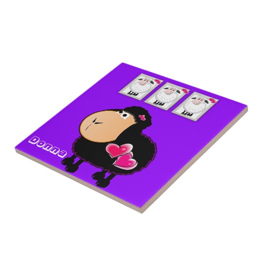 Keramische Tegel Schapen, Roze Harten, Paars Tegeltje (Zijkant)