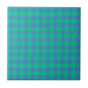 Keramische Tegel, Smaragd en Blue Dogtooth Check Tegeltje
