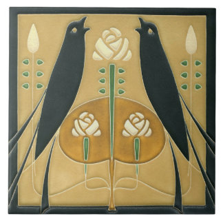 Keramische tegel - Songbird Art Nouveau bloem Tegeltje