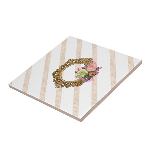 Keramische Tegel Streep Beige & White Stripe  Tegeltje (Zijkant)