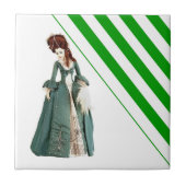 Keramische Tegel Streep Groen & Witte Streep Tegeltje (Voorkant)