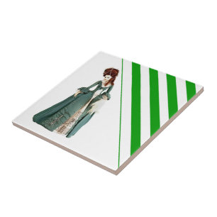 Keramische Tegel Streep Groen & Witte Streep  Tegeltje