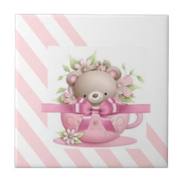 Keramische Tegel Streep Roze & Witte Streep Meisje Tegeltje