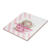 Keramische Tegel Streep Roze & Witte Streep Meisje Tegeltje (Zijkant)