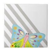 Keramische Tegel Stripe Grijs & Wit Stripe Vlinder Tegeltje (Voorkant)