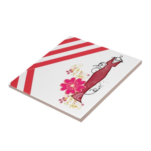 Keramische Tegel Stripe Rood & Wit Stripe  Tegeltje (Zijkant)