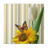 Keramische Tegel Stripe White Tulip Butterfly Flor Tegeltje (Voorkant)