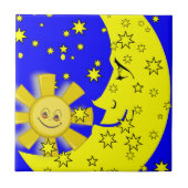 Keramische Tegel Sun Moon Yellow Stars Blue Tegeltje (Voorkant)