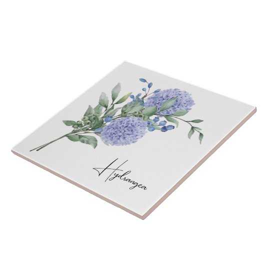 Keramische Tegel/Trivet-Floral Hydrangea Tegeltje (Zijkant)