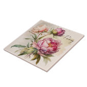 Keramische Tegel/Trivet-Floral Pioen Tegeltje (Zijkant)