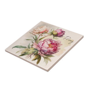 Keramische Tegel/Trivet-Floral Pioen Tegeltje