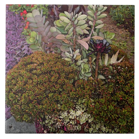 KERAMISCHE TEGEL/TRIVET "GEMENGDE BLOEMGROEP" TEGELTJE (Voorkant)