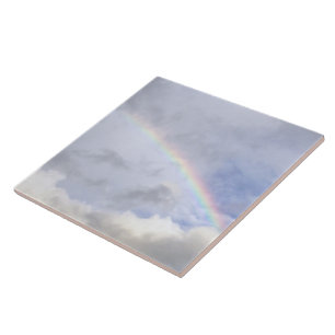 KERAMISCHE TEGEL / TRIVET, "REGENBOOG IN DE WOLKEN TEGELTJE