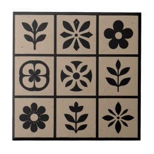 Keramische tegel van retro boho bloemmotief Warm Tegeltje