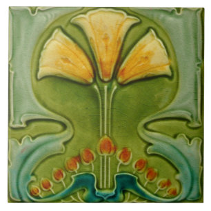 Keramische tegel - Vintage bloemmotief Art Nouveau Tegeltje