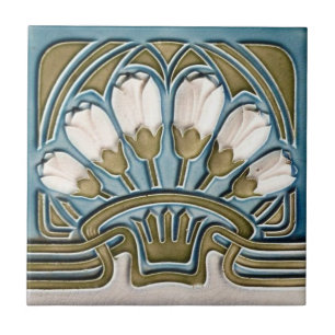Keramische tegel - Vintage witte tulpen Art Nouvea Tegeltje