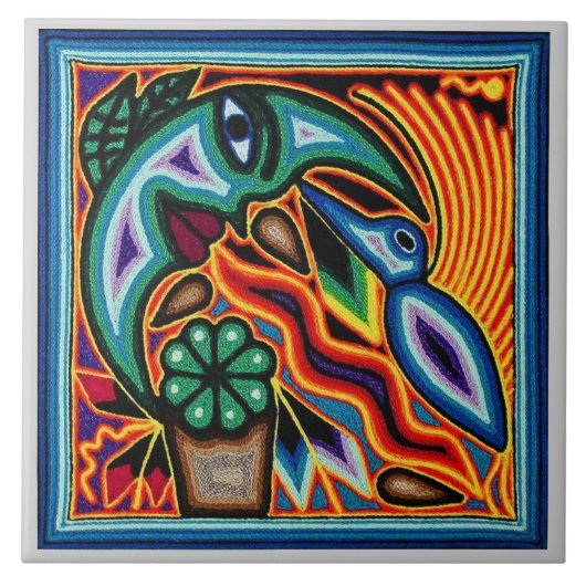 Keramische tegel - Vogel & maan Tegeltje (Voorkant)