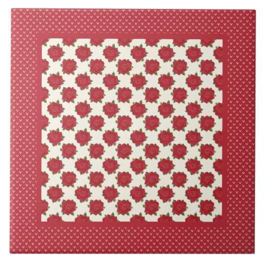 Keramische Tegel voor Trivet: Diepe rode rozen Tegeltje (Voorkant)