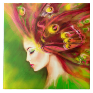Keramische Tegel vrouw vlinder groen Groot (6 "X 6 Tegeltje