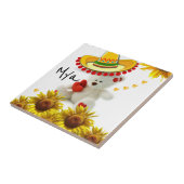 Keramische Tegel White Sunflower Teddy Bear Tegeltje (Zijkant)