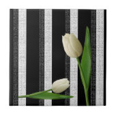 Keramische Tegel White Tulip Floral Black and Whit Tegeltje (Voorkant)